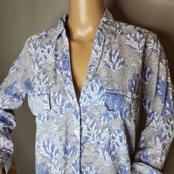 Roller Rabbit Button Front Long Sleeve Cotton  shirt blue white purple Small - Picture 5 of 15